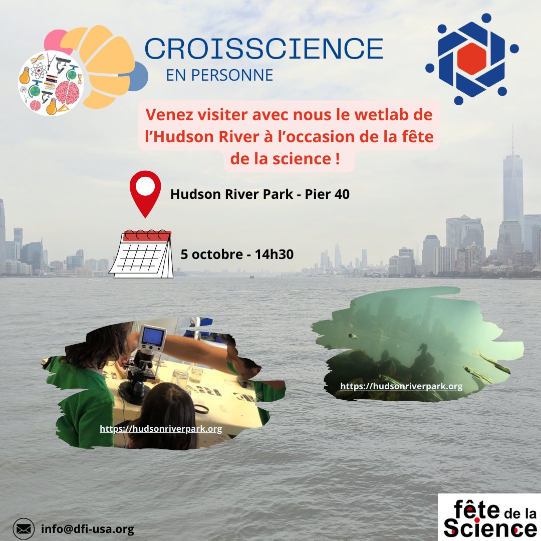 dfi_usa's tweet photo. "La Fête de la science" is coming soon ! Join us to visit the Hudson River's wetlab. You'll discover its wildlife and understand why it's important to preserve it. 🐡
📍Pier 40, NYC
🗓 Octobrer 5th, 2.30 pm

#FDS2024 #sciencepourtous #outreach https://t.co/hxNcWffiHq