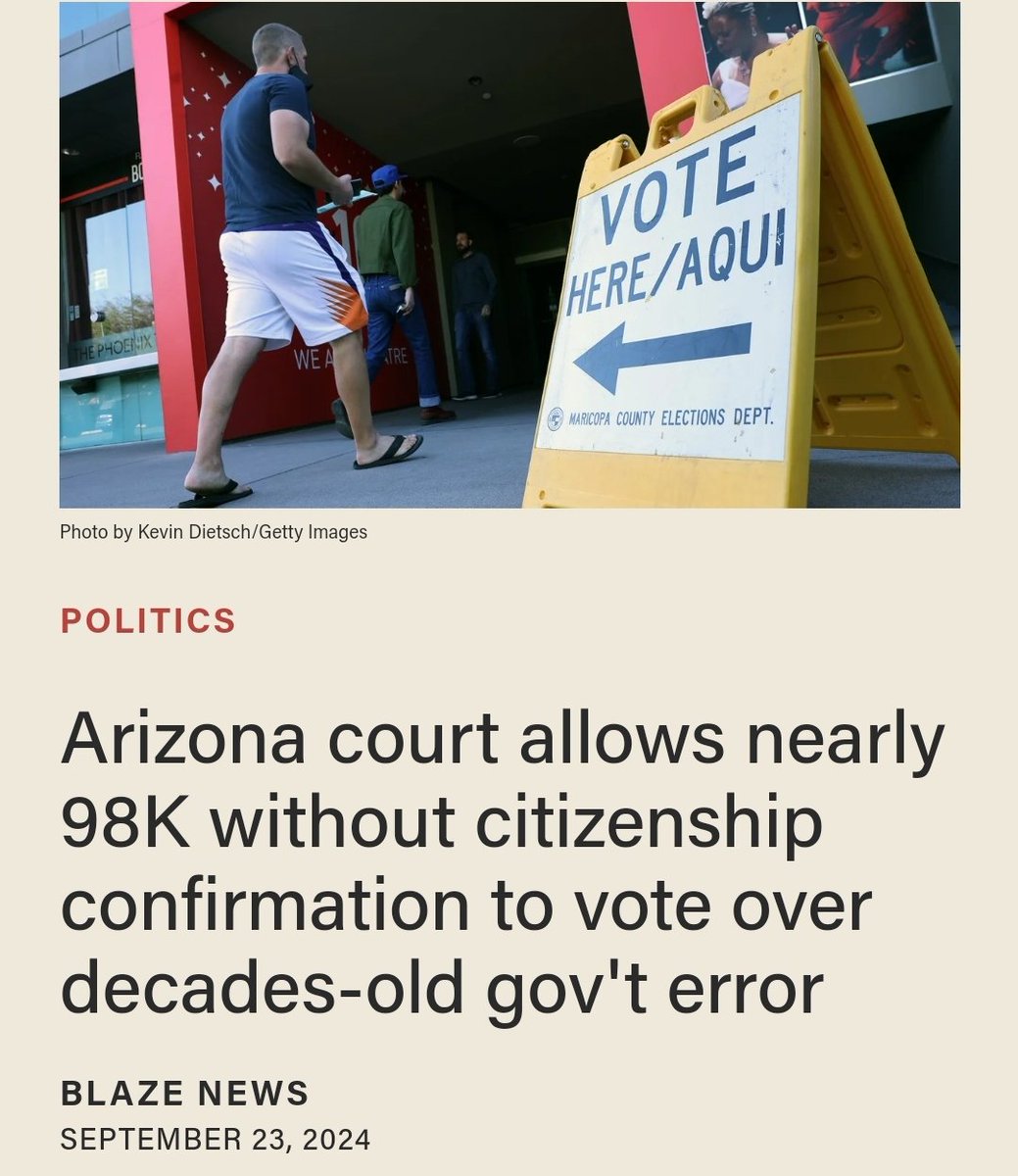 jake22_h's tweet photo. The Arizona Supreme Court ruled that nearly 98,000 voters without proof of citizenship should vote in the upcoming election. https://t.co/H0czmQprvW