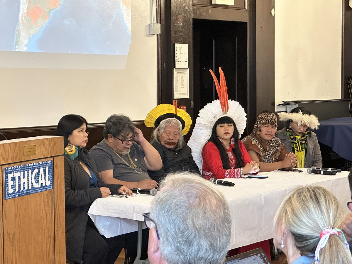 paulpaz's tweet photo. Indigenous leaders from across the Amazon are in NYC for #climateweek raising the alarm about the Amazon in flames due to extractive industries and climate chaos caused by fossil fuels. #AmazonInFlames https://t.co/nDmI7gsVVU