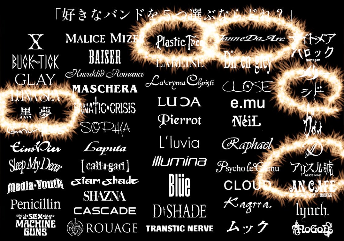 you_ya09's tweet photo. 客観的に見ると王道で面白みないかも
でも本音の回答😌

💫黒夢はV系のハジマリ
💫プラは永遠に大好きな絵本の世界（但しダークファンタジー）
💫Janneは救い
💫アリス九號.は私の人生賭すものだったもの

シドとガゼットは本当に迷った💦

こちらお借りしました
制作者様ありがとうございます🙇 https://t.co/tzluZimHpl