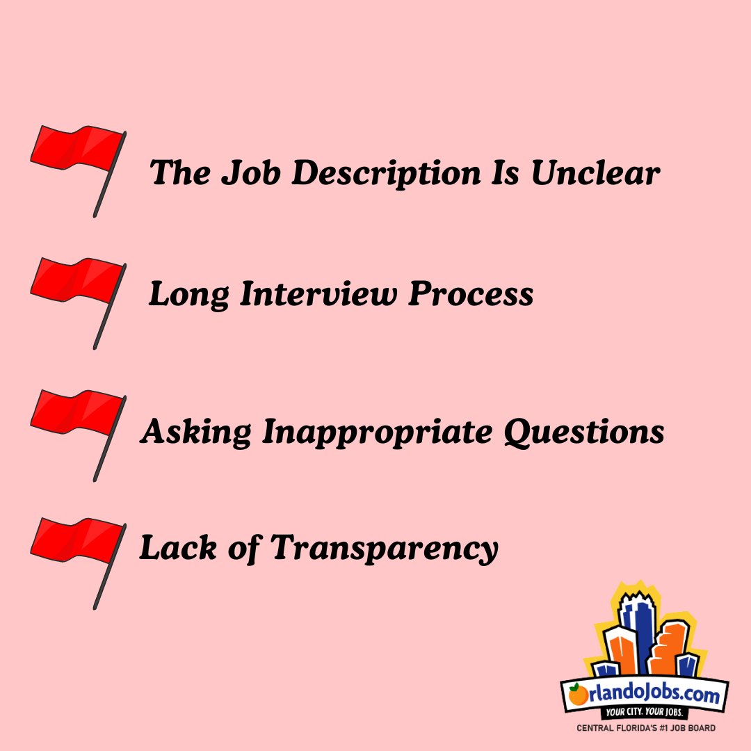 OrlandoJobs's tweet image. Navigating the job market can be tricky—watch out for these red flags! 🚩 #JobMarketTips #CareerAdvice #OrlandoJobs
