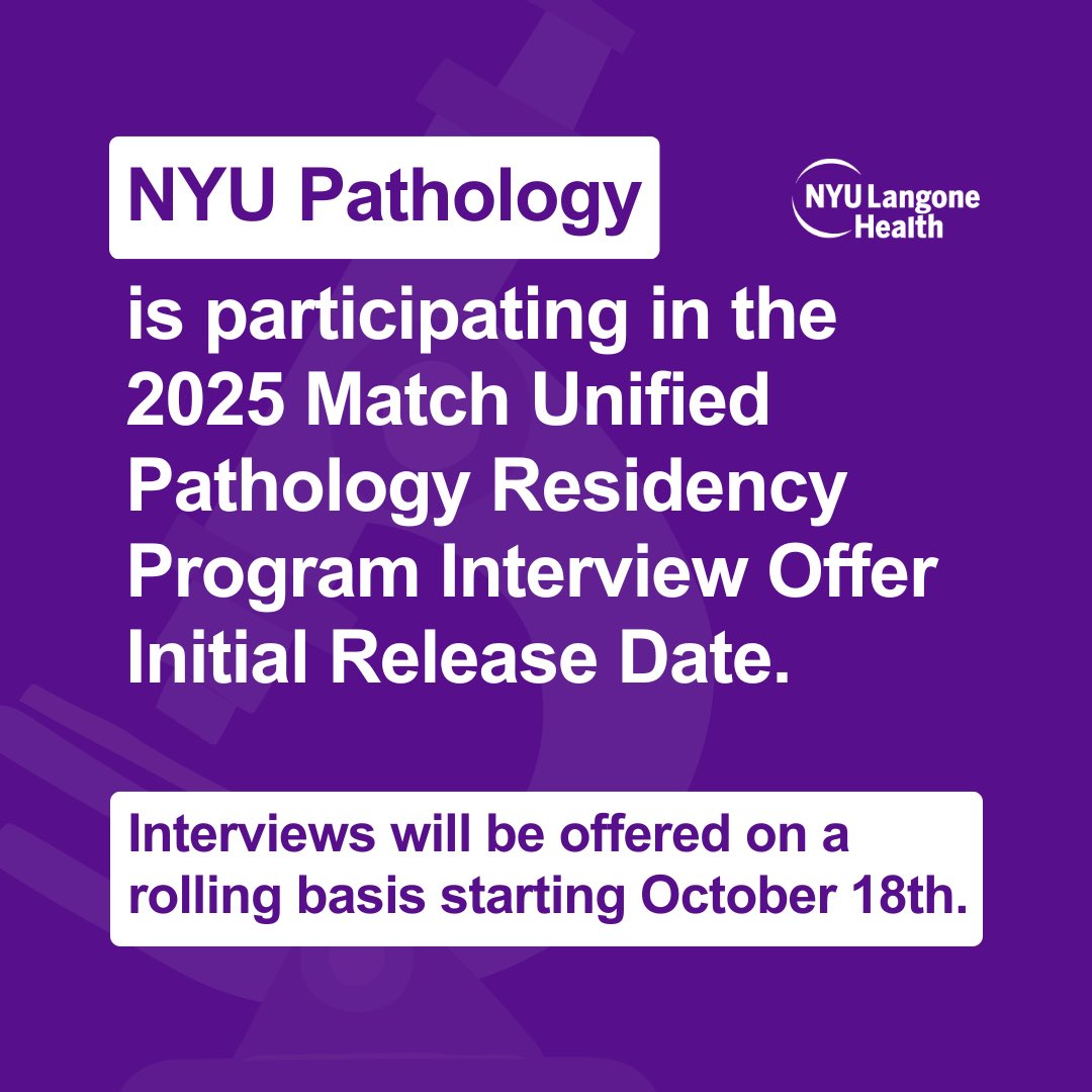 Congrats to all 2025 ERAS applicants! We are currently reviewing applications. We are participating in the Unified Pathology Residency Program Interview Offer Initial Release, with interviews being offered on a rolling basis beginning October 18th. #PathMatch2025 #PathMatch25