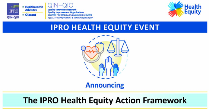 Join us tomorrow, Sept 26, 11AM-12PM ET, for our Health Equity Action Framework event! Learn to identify &amp; address disparities, use evidence-based interventions, and track progress: bit.ly/3zJt35I Perfect for equity leaders! #HealthEquity #IPRO