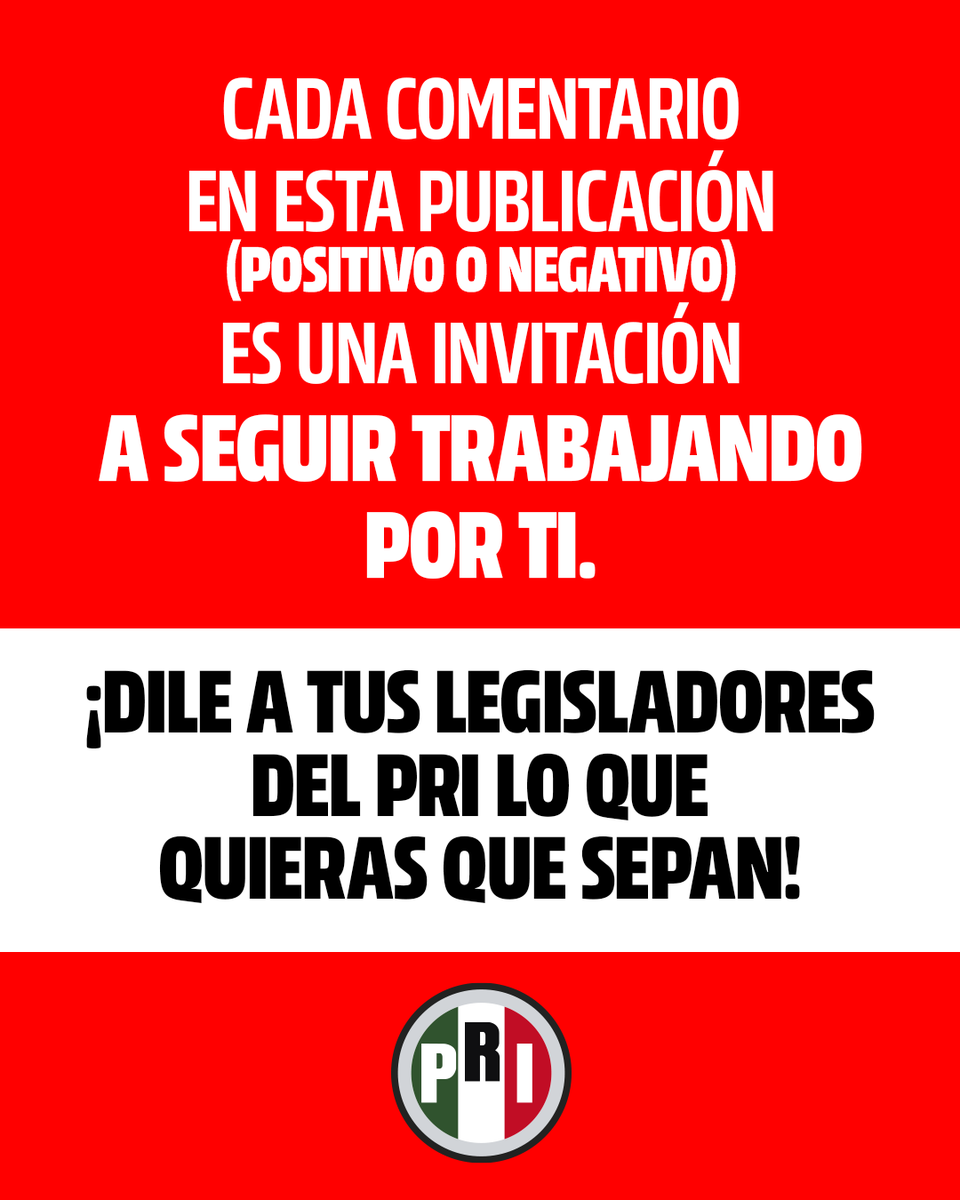 PRI_Nacional's tweet photo. Tu opinión es lo que impulsa nuestro trabajo en el Congreso. Dinos lo que quieres que sepamos. #HagámosloJuntos https://t.co/FX3L5DWB7g