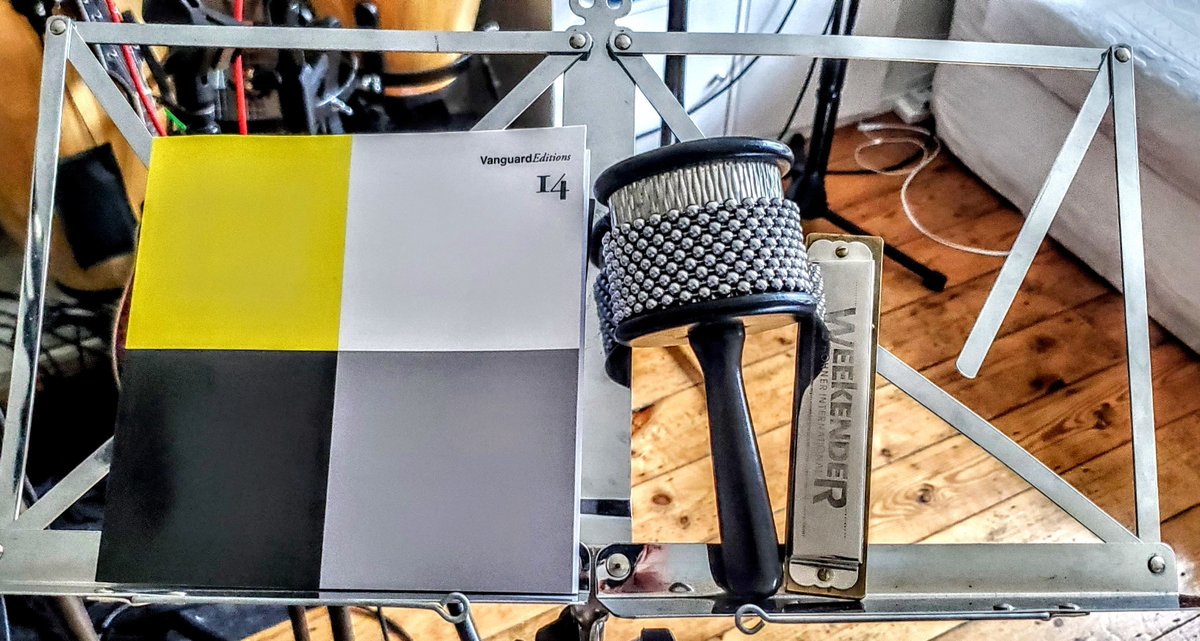 Still life with #14magazine, music stand, rattle and harmonica. Thank you <a href="/RichardNSkinner/">Richard Skinner</a> for including my poem!