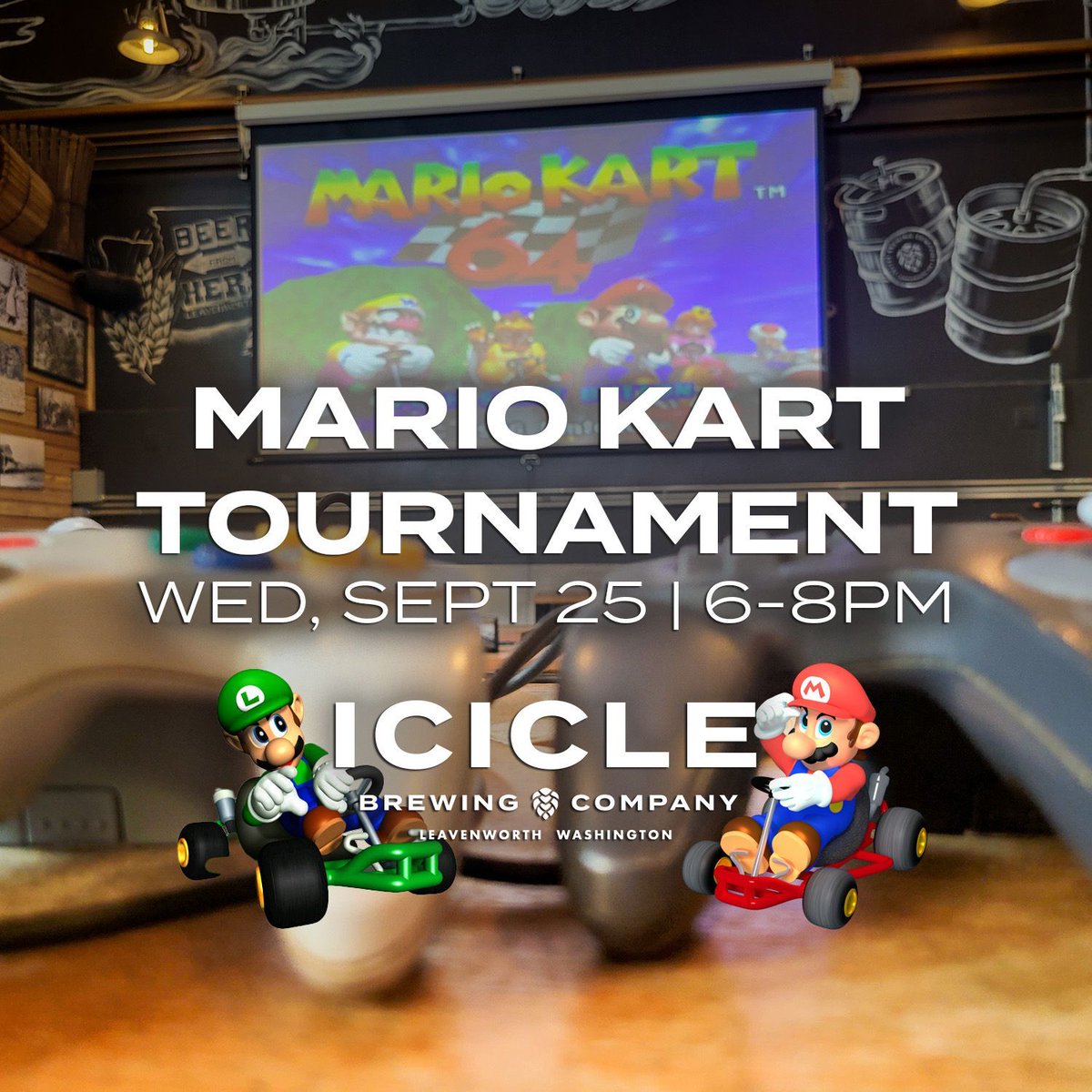 MarioKart Tournament this evening at 6pm at our taproom! We'll dust off the ol' Nintendo 64 and do some head-to-head racing on the big screen downstairs. Win some gift cards, drink some great beer, and share some laughs with us. Please sign up before 6pm.
