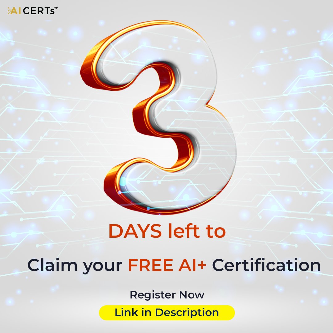 aicertsofficial's tweet photo. 🚀 The AI revolution is here—3 days left to claim your FREE AI+ Certification! No experience needed, just passion to learn. 🎯
Claim yours: 🔗 https://t.co/subgGzYlTq
#UnlockYourPotential #AICERTs #FreeCertification #AIJourney #Blockchain https://t.co/WhdaRhwR9z