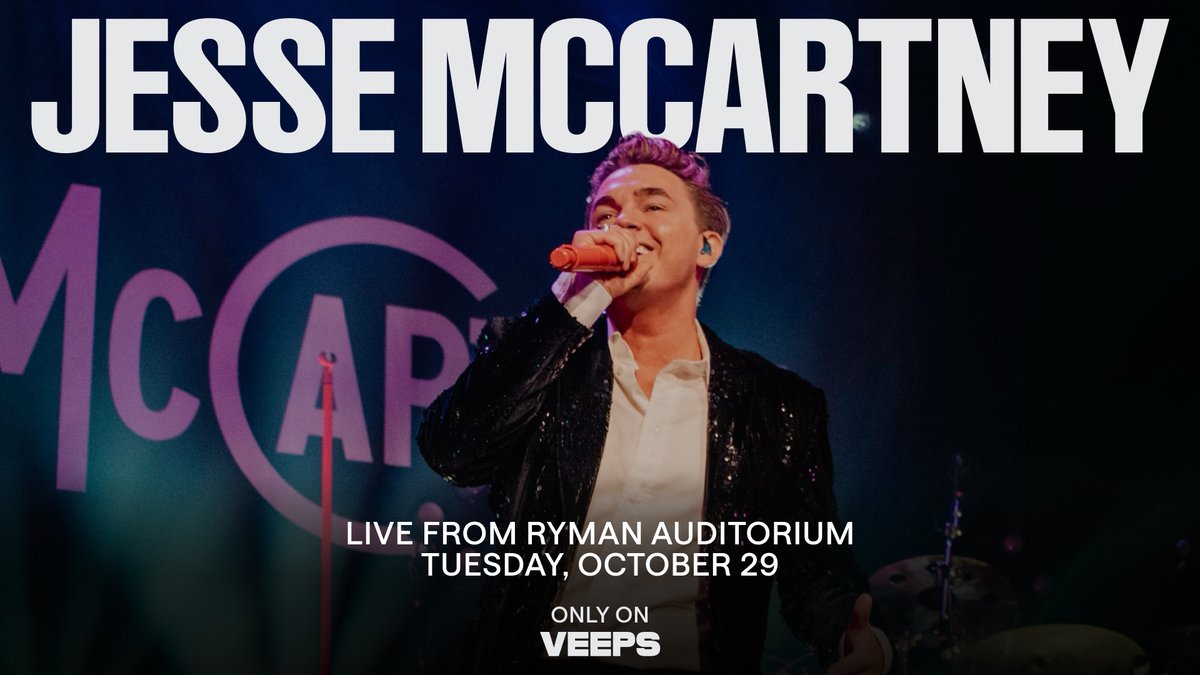 Veeps's tweet photo. Catch @JesseMcCartney LIVE from the iconic Ryman Auditorium as part of his ALL'S WELL TOUR Part 2 streaming on Veeps, October 28th!

https://t.co/2a5np69F23 #JesseMcCartney https://t.co/ow3JUPrYJt