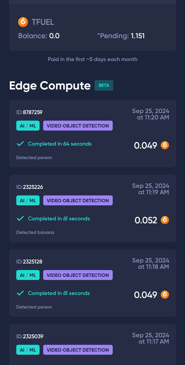 Tfuel_Maxi's tweet image. Would you look at that! My phone completed 20 jobs in the first 23 mins! I don't think this will be the norm, but it is fun watching the jobs complete in about 60 secs. #Theta #Tfuel #ThetaEdgeNode