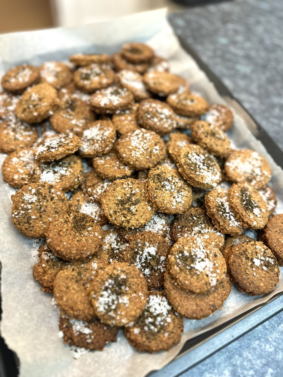 Homemade oatcake haul out the oven and cooled ready for this evenings seafood platters and starter on the three course menu ☺️

<a href="/hamlynsoats/">Hamlyns of Scotland</a> <a href="/LtdOrsay/">Orsay Sea Salt ltd</a>