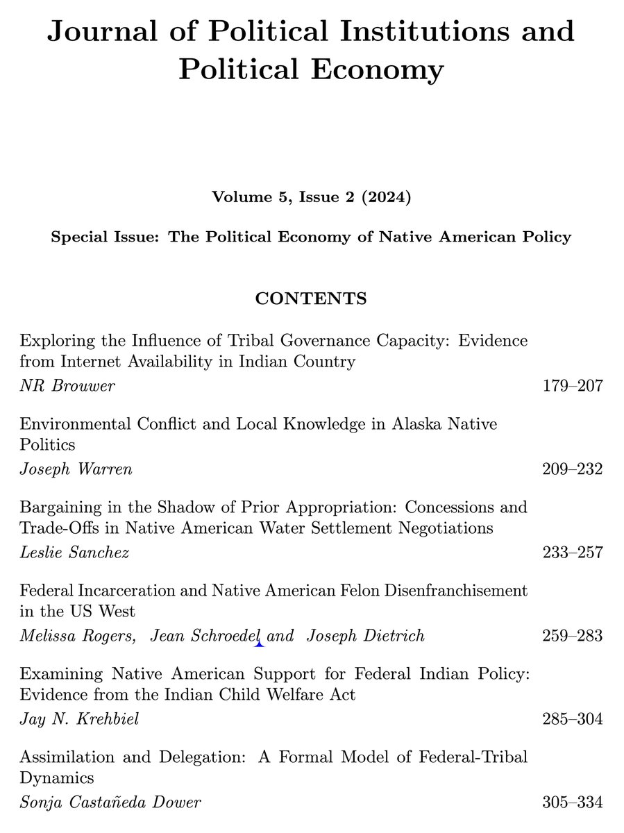 JPIPE (@jpipe_journal) on Twitter photo Coming soon: <a href="/JPIPE_journal/">JPIPE</a> 5(2). Special issue on The Political Economy of Native American Policy. Articles by <a href="/lawofdetours/">Nick Brouwer</a>, <a href="/MelissaZRogers/">Melissa Rogers</a>, @lesliesanch2o, <a href="/sonjapolisci/">Sonja CastaƱeda Dower</a> and others. Coming soon: <a href="/JPIPE_journal/">JPIPE</a> 5(2). Special issue on The Political Economy of Native American Policy. Articles by <a href="/lawofdetours/">Nick Brouwer</a>, <a href="/MelissaZRogers/">Melissa Rogers</a>, @lesliesanch2o, <a href="/sonjapolisci/">Sonja CastaƱeda Dower</a> and others.