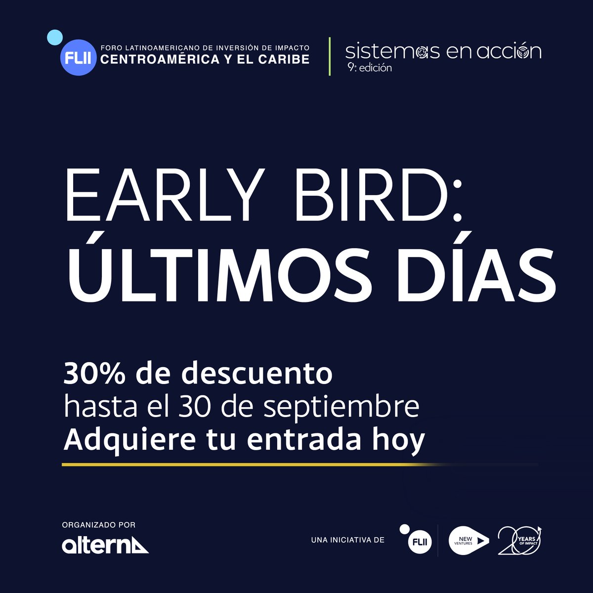 📢¡Se acerca el final de los descuentos Early Bird para el #FLIICAC24!

No dejes pasar esta oportunidad para conectar con el ecosistema de inversión de impacto.

Visita inversiondeimpacto-ca.org