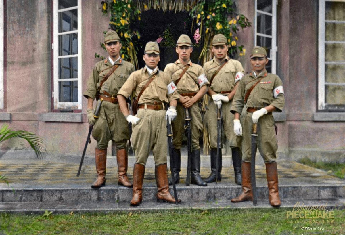 PieceJake's tweet photo. Men of the #Kenpeitai pose in front of the camera. 1942, #Java , #DutchEastIndies , now #Indonesia.

They used cruelly repressive tactics to control the militarily occupied territories of Japan's World War II empire.

#militarypolice #kempeitai  #indonesië #indonesia #wo2inkleur https://t.co/ZNa0AABBPz