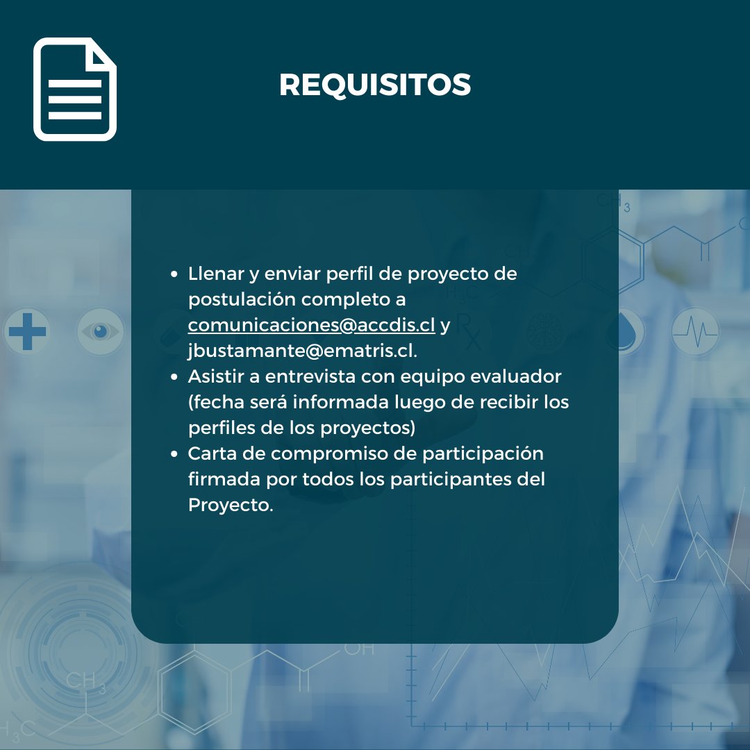ACCDiS (@fondap_accdis) on Twitter photo ¡Última fecha para entregar proyectos! 🔬🏆 Convocatoria abierta 👉🏻Tercer Concurso de Innovación en Enfermedades Crónicas 2024 de #ACCDiS
📅 Convocatoria abierta hasta el 30 de septiembre de 2024. ¡No te lo pierdas!
Más información en accdis.cl/del-tercer-con… 
#ACCDiS10años ¡Última fecha para entregar proyectos! 🔬🏆 Convocatoria abierta 👉🏻Tercer Concurso de Innovación en Enfermedades Crónicas 2024 de #ACCDiS
📅 Convocatoria abierta hasta el 30 de septiembre de 2024. ¡No te lo pierdas!
Más información en accdis.cl/del-tercer-con… 
#ACCDiS10años