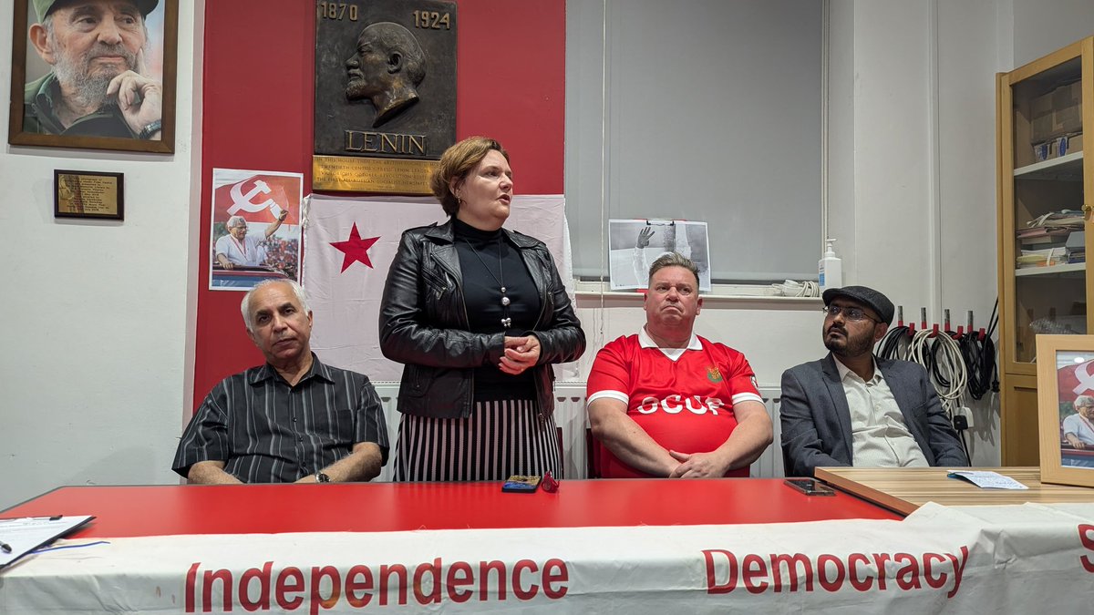 yclbritain's tweet photo. On Monday night, members of the CPB and the YCL attended the memorial of Sitaram Yechury, legendary parliamentarian and leader of the Communist Party of India (Marxist), at the Marx Memorial Library.

Afterwards the League hosted a joint public discussion between London YCL comrades and Mayukh Biswas and Nikhil Mathew, respectively the General Secretary and the UK secretary of the Student Federation of India, a progressive students organisation with over 4 million members worldwide.

The comrades discussed the political situation in India, the issues faced by Indian students in Britain today, and how our two organisations might collaborate further in our shared struggle against capitalism and US imperialism.

The GS commended the YCL and the Party for our continued work in solidarity with the Palestinian people, and the meeting was concluded with a declaration of joint commitment to the SFI's slogan of Independence, Democracy and Socialism!🚩💪