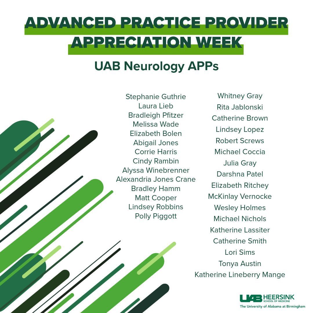 UAB Department of Neurology (@uab_neurology) on Twitter photo Happy APP Appreciation Week! We are proud of all of our talented and bright APPs! 🌟 <a href="/UABHeersink/">UAB Heersink School of Medicine</a> #app #neurologyapp #advancedpracticeprovider Happy APP Appreciation Week! We are proud of all of our talented and bright APPs! 🌟 <a href="/UABHeersink/">UAB Heersink School of Medicine</a> #app #neurologyapp #advancedpracticeprovider