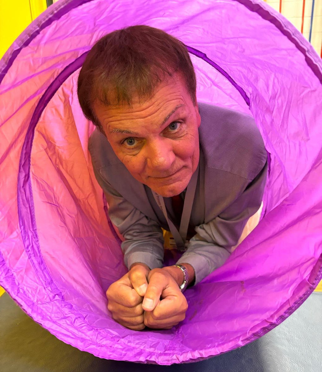 The children in the Hub having a wonderful time exploring the exciting equipment in our sensory circuit lesson. Even Mr Beale wanted to join in the fun !!!😊