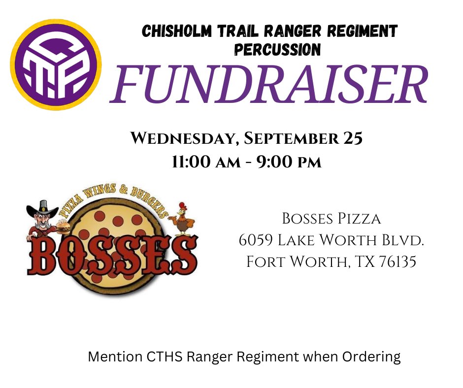 Bosses Pizza fundraiser all day today!