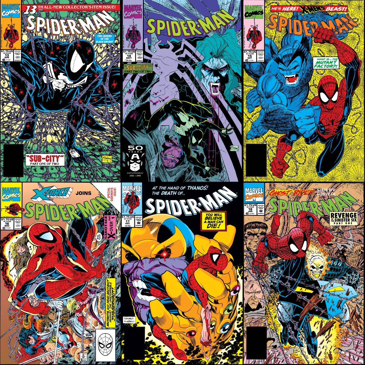 Spider-Man #13-18 cover dated August 1991-January 1992.