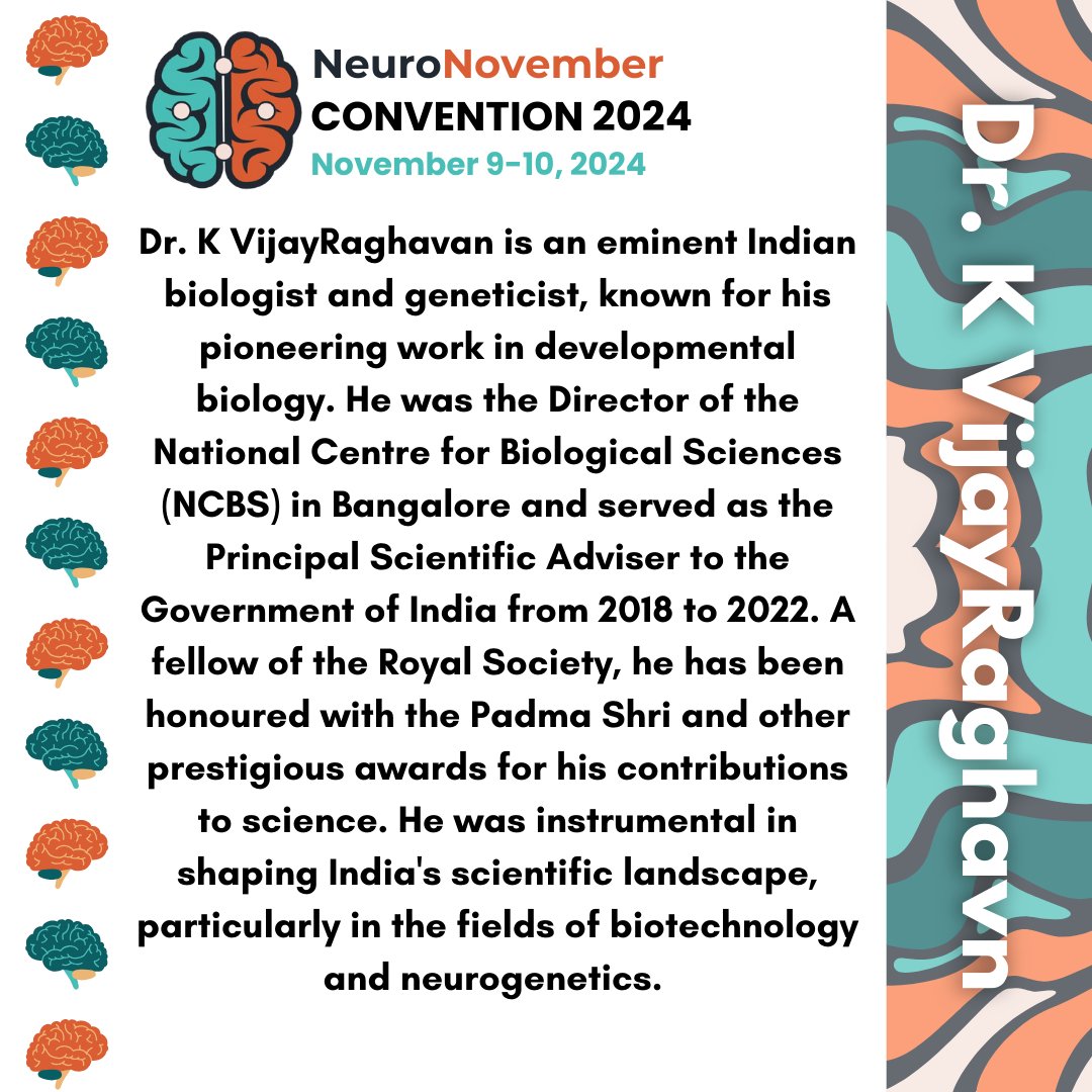 NeuroNovember's tweet image. A warm welcome to Dr. Krishnaswamy VijayRaghavan, Biologist, Geneticist, and Former Principal Scientific Advisor! Dr. K. VijayRaghavan has pioneered biotechnology and neurogenetics in India! π§
#Neurology #Neuroscience #conference #speakers #neuronov2024 #neuronovember #science