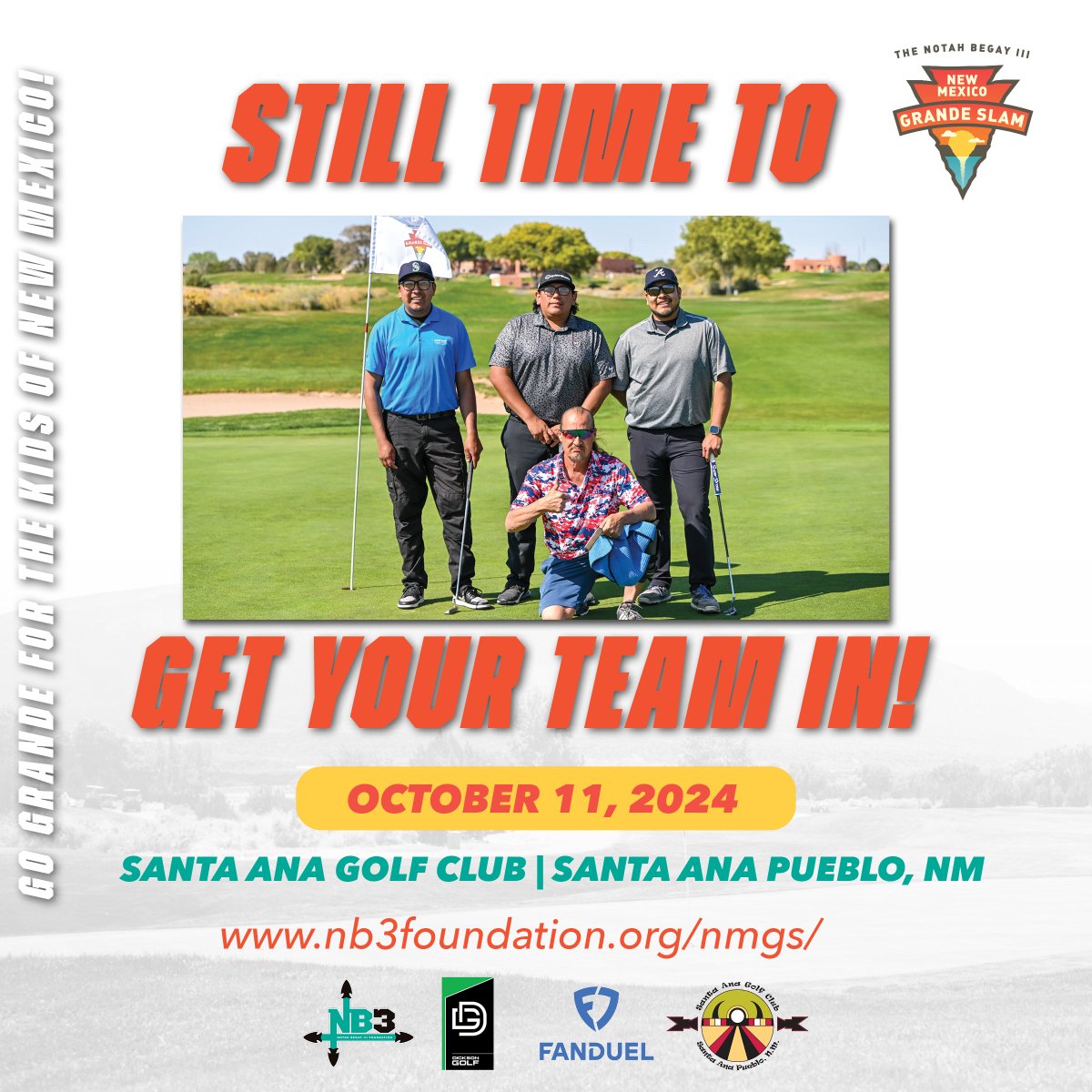 NB3 Foundation (@nb3foundation) on Twitter photo Swing for a cause at the NB3 New Mexico Grande Slam 🏌️♂️Every drive, putt and birdie helps support healthy initiatives and opportunities for New Mexico's children. Let's tee off for brighter futures!
➡️nb3foundation.org/nmgs
Questions? Contact Cyanne Lujan, at cyanne@nb3f.org Swing for a cause at the NB3 New Mexico Grande Slam 🏌️♂️Every drive, putt and birdie helps support healthy initiatives and opportunities for New Mexico's children. Let's tee off for brighter futures!
➡️nb3foundation.org/nmgs
Questions? Contact Cyanne Lujan, at cyanne@nb3f.org