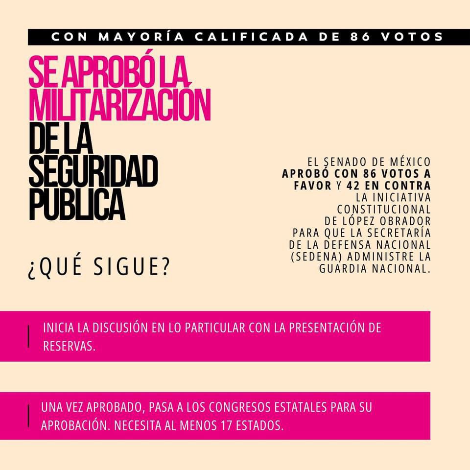 MVIEW_MX's tweet photo. #Política l El Senado mexicano aprobó este miércoles la reforma para ceder al Ejército el control de la Guardia Nacional, un cuerpo de seguridad de más de 130.000 elementos creado en 2019 por el presidente, Andrés Manuel López Obrador.
#MVIEW https://t.co/39LjI4pJf2
