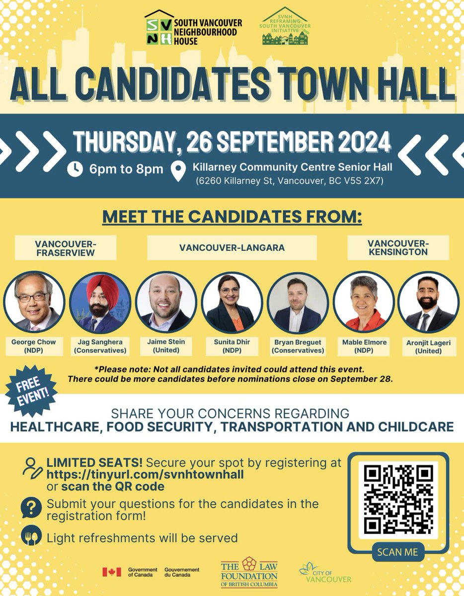 All-candidates meeting at Killarney Community Centre Thurs Sept 26 at 6 pm.