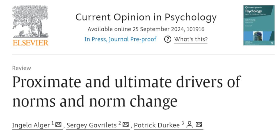"Evolutionary theory provides a foundation 4 the view that norms result from individual decisions based on preferences &amp; beliefs... not only satisfy our wish to understand the world, but also inform the design of policies aimed at influencing social norms"
sciencedirect.com/science/articl…