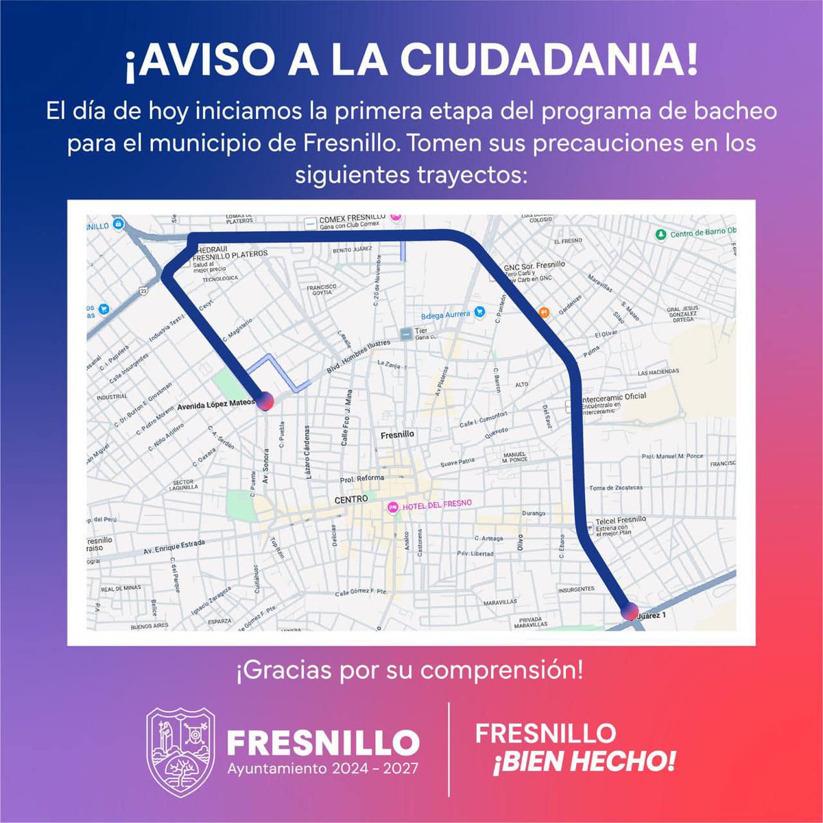 ⚠️PRECAUCIÓN⚠️
Toma vías alternas‼️
maps.app.goo.gl/Fb3TEvDV6T6Dg4…

#FresnilloBienHecho