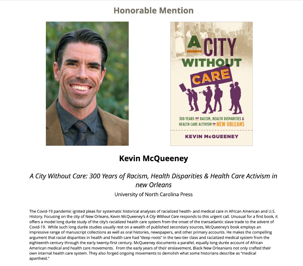 I am thrilled that my book A City Without Care won Honorable Mention for the <a href="/UrbanHistoryA/">UHA</a> 's Joe William Trotter, Jr. Prize for Best First Book in Urban History.