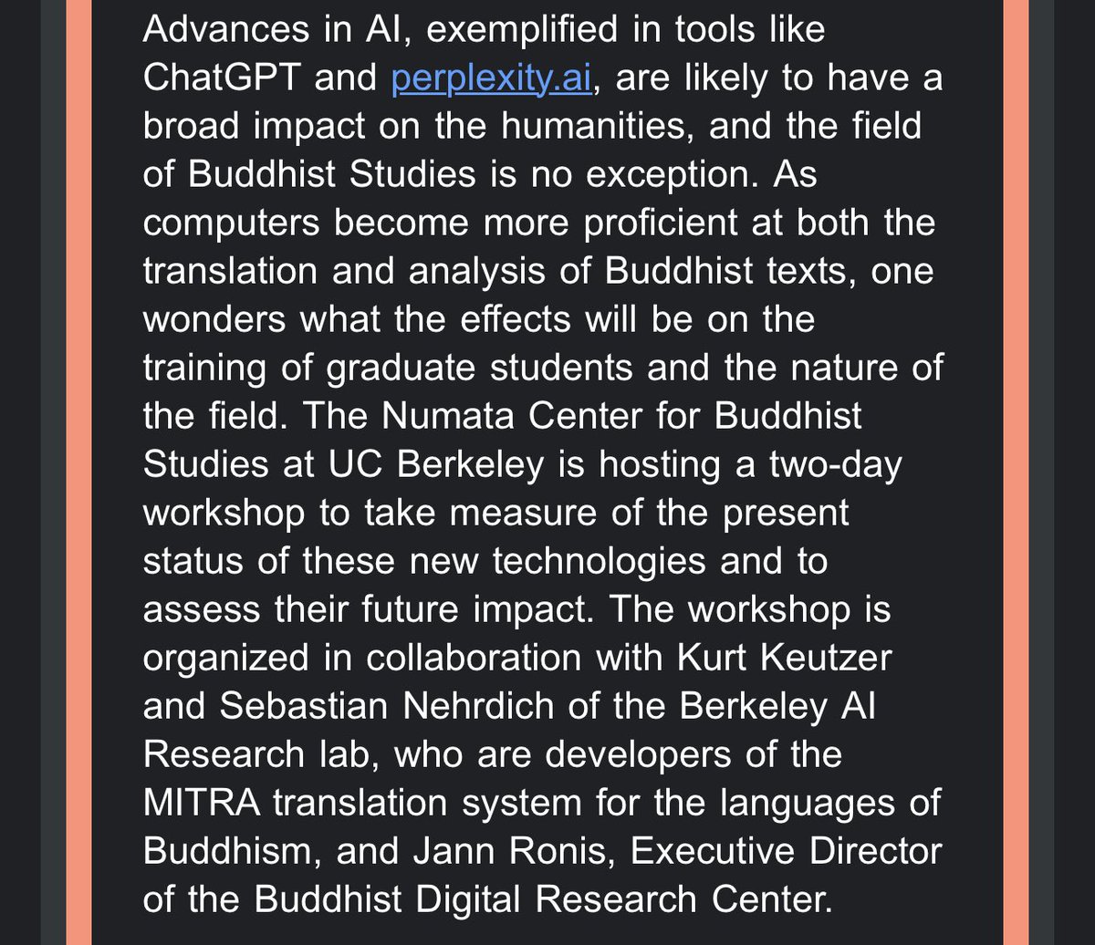 2024 is a busy year: we have an upcoming big event around AI and Buddhism here at UC Berkeley, organized by the Numata Center for Buddhist Studies in collaboration with BDRC and the MITRA team at BAIR. 

events.berkeley.edu/bs/event/24264…