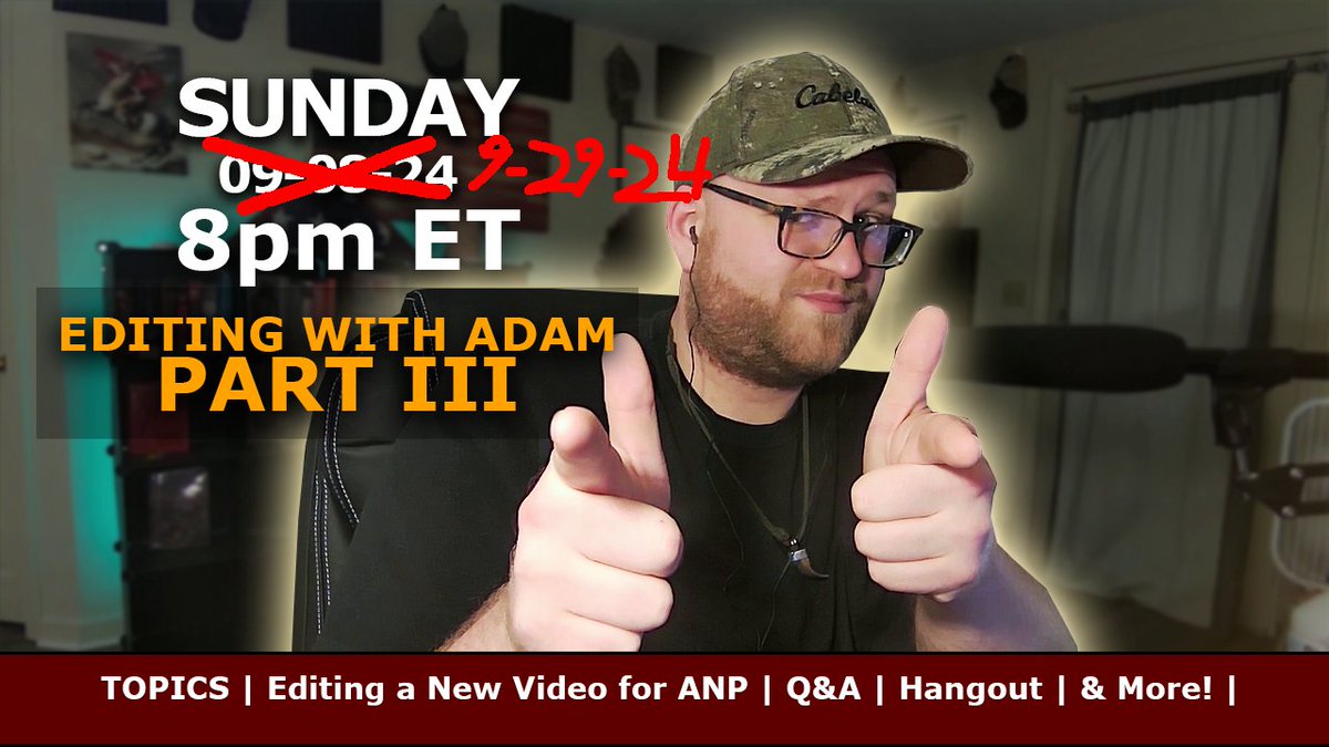 AdamNProduction's tweet photo. https://t.co/PaW1t2HZEk
Here we go again! Adam returns to ANP Live with a solo stream meant for hanging out and relaxing! Ask your questions, sit back, and chill! 09-29-24 8pm ET!
#editing #moviemaking #livestream #fyp https://t.co/fFnamepdyx