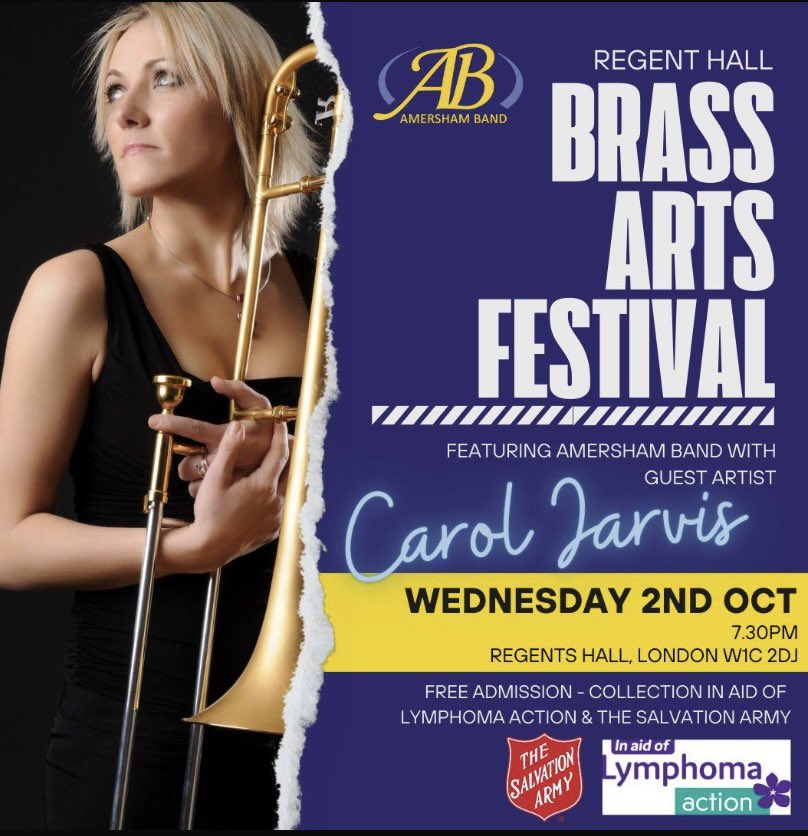 Amersham Band (@amershamband) on Twitter photo Can't wait to be joined on stage by the fabulous <a href="/jarvbone/">Carol Jarvis</a> as part of the Regent Hall Brass Arts Festival next Wednesday 2nd October at 7:30pm. It's absolutely free, so don't miss the chance to hear Carol live! <a href="/RegentHallSA/">RegentHallSA</a> <a href="/paulfishermusic/">Paul Fisher</a> <a href="/salvationarmy/">The Salvation Army</a>
<a href="/LymphomaAction/">LymphomaAction</a> Can't wait to be joined on stage by the fabulous <a href="/jarvbone/">Carol Jarvis</a> as part of the Regent Hall Brass Arts Festival next Wednesday 2nd October at 7:30pm. It's absolutely free, so don't miss the chance to hear Carol live! <a href="/RegentHallSA/">RegentHallSA</a> <a href="/paulfishermusic/">Paul Fisher</a> <a href="/salvationarmy/">The Salvation Army</a>
<a href="/LymphomaAction/">LymphomaAction</a>