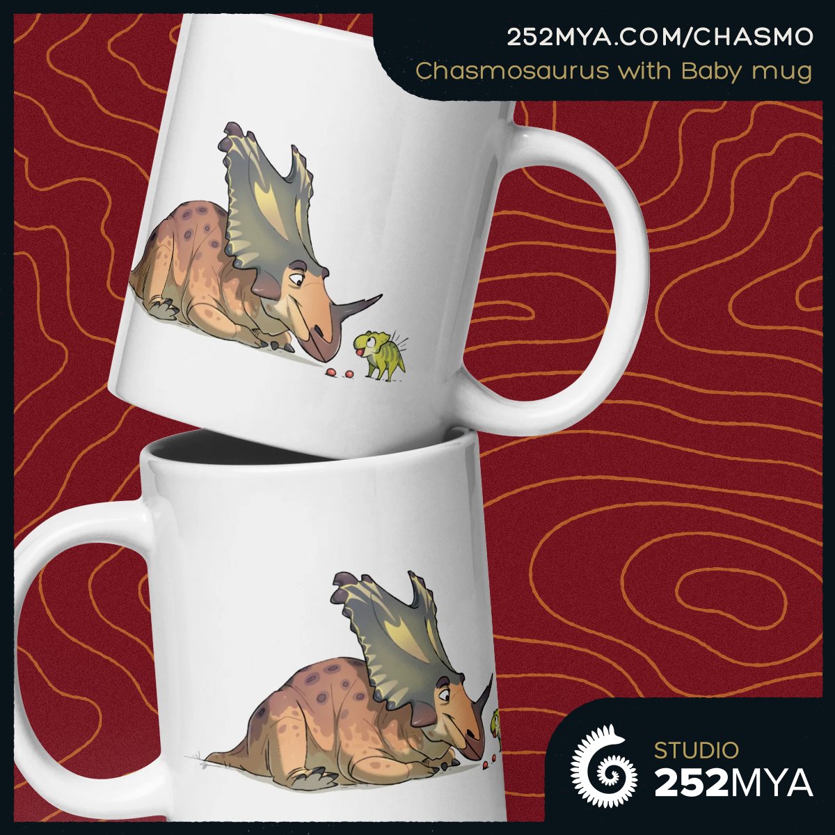 Get this cute depiction of the North American ceratopsian on a mug to cheer up your mornings! 

252mya.com/chasmo

Art by <a href="/Twarda8/">Twarda🌸</a>