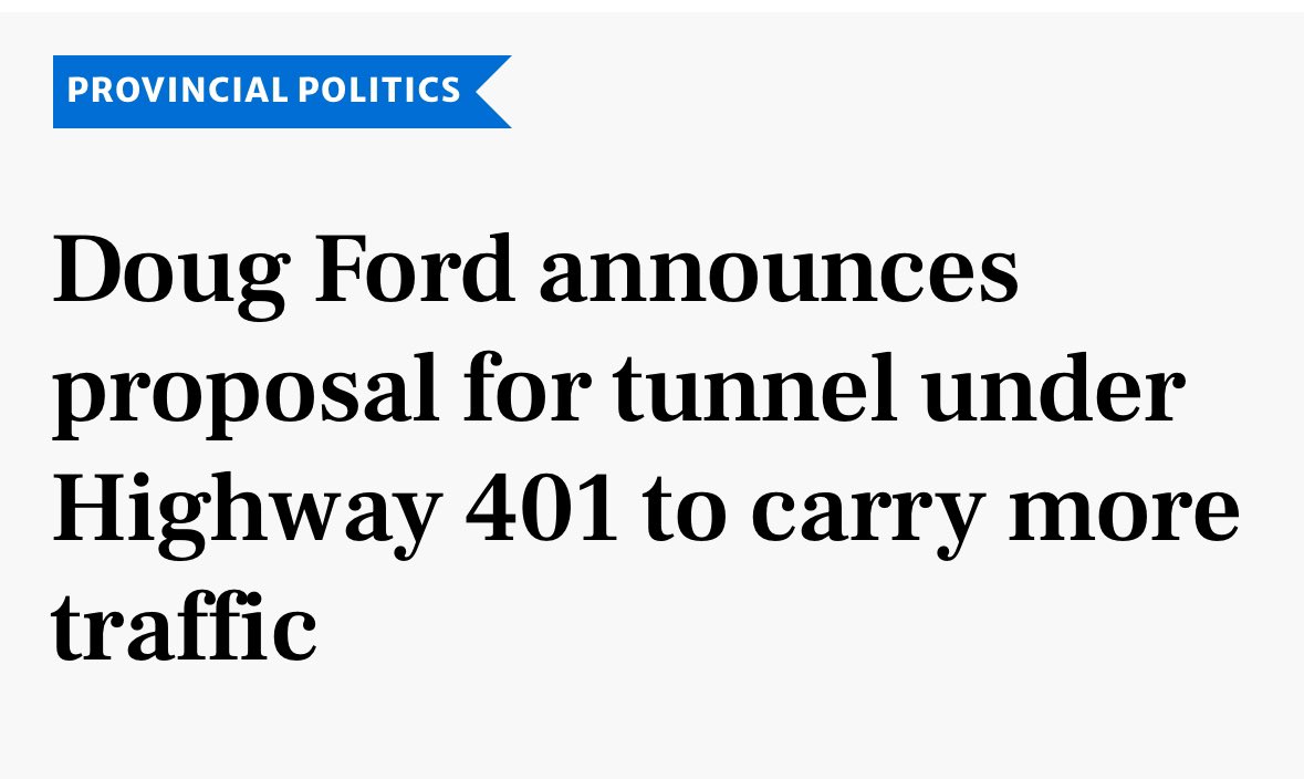JoshMatlow's tweet photo. This is truly bonkers. Doug Ford is going waste billions of tax dollars and create construction chaos along the 401 corridor for years, all while jamming even more congestion into an expensive tunnel. I wish he’d focus on completing the transit projects we’re still waiting for. https://t.co/pto7wZxo2Y