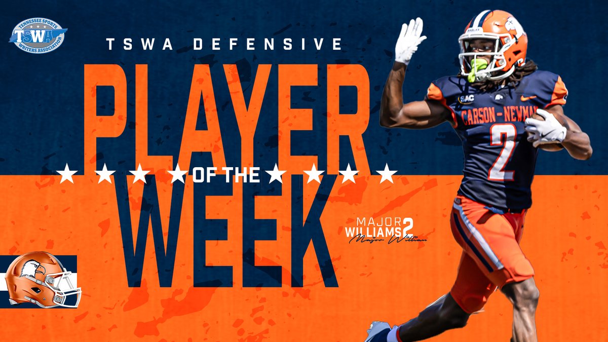 Carson-Newman Athletics (@cn_eagles) on Twitter photo For the second time in his career, @trulybl3ssed17 (Major Williams) has been named a player of the week.
This time he picks up state defensive player of the week honors from @Writers_sports
📋 cneagles.com/x/ev82o
<a href="/cnfootball/">Carson-Newman Football</a> x #TalonsUp For the second time in his career, @trulybl3ssed17 (Major Williams) has been named a player of the week.
This time he picks up state defensive player of the week honors from @Writers_sports
📋 cneagles.com/x/ev82o
<a href="/cnfootball/">Carson-Newman Football</a> x #TalonsUp
