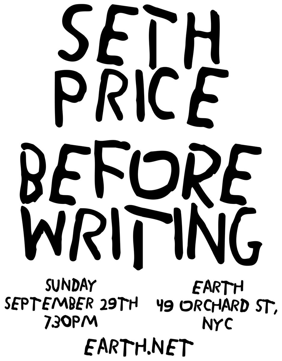 PetzelGallery's tweet photo. This Sunday, September 29th, Seth Price performs a story about the world before writing.
🗓️ Sunday, September 29th, 7:30 p.m.
📍49 Orchard Street, New York, NY 10002
#sethprice #reading #earthnet #les #savethedate https://t.co/2G8YFjQ1ZK