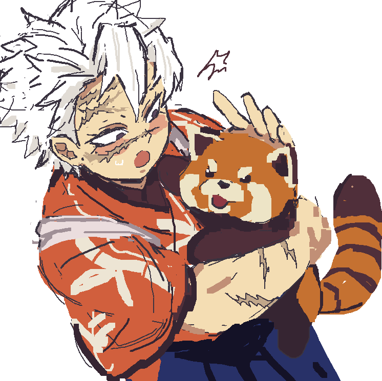 mistepjw6o6's tweet image. poorly ms paint drawn sanemi holding a red panda