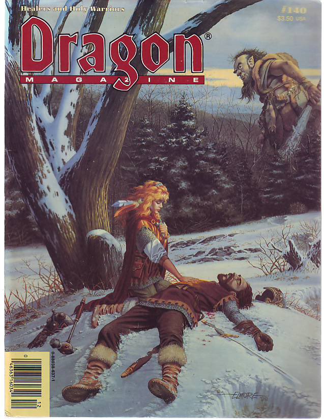 I remember really loving this Dragon Magazine cover my Larry Elmore. I think that might be a hill giant back there, maybe?

Anyway, it brings me fond memories :)