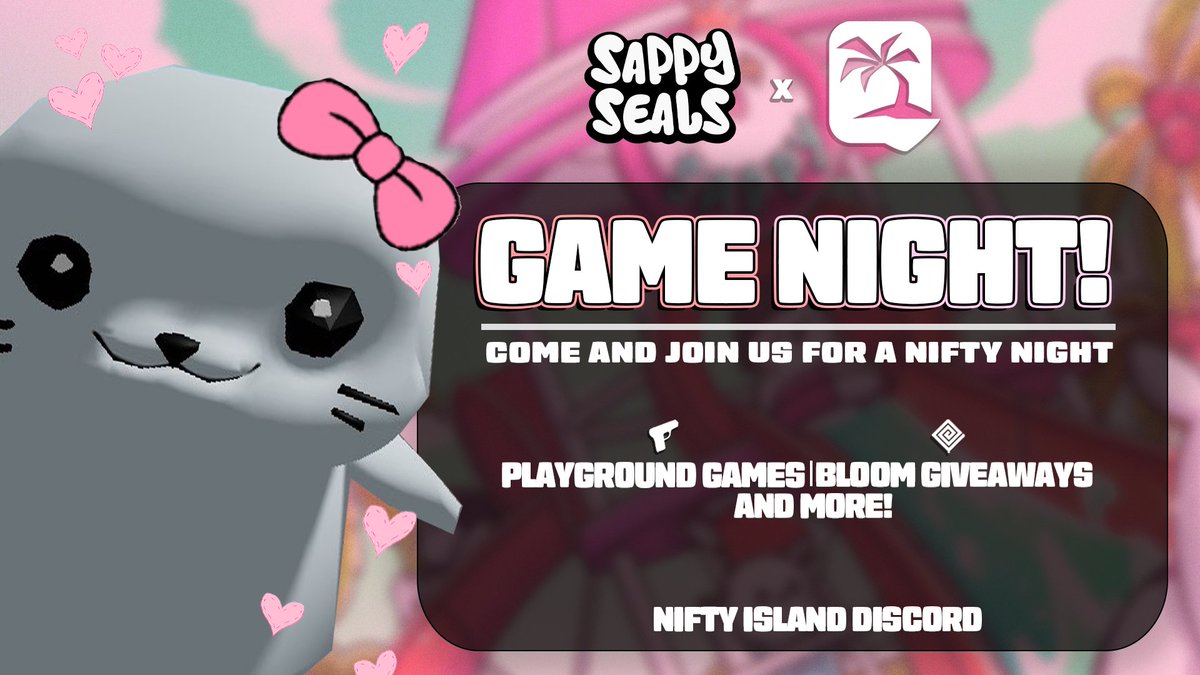 bihozNFTs's tweet photo. Happy to announce the second @sappyseals game night on @niftyisland! 🦭 🏝️

🗓️ Friday, Sept 27th at 12 PM EST
🔫 Playground Games
💰 Bloom Giveaways
🥳 Arfs to end the week!

Join us in the Nifty Island Discord, can’t wait to see you there! 🔔 https://t.co/HtOrMjGH7T