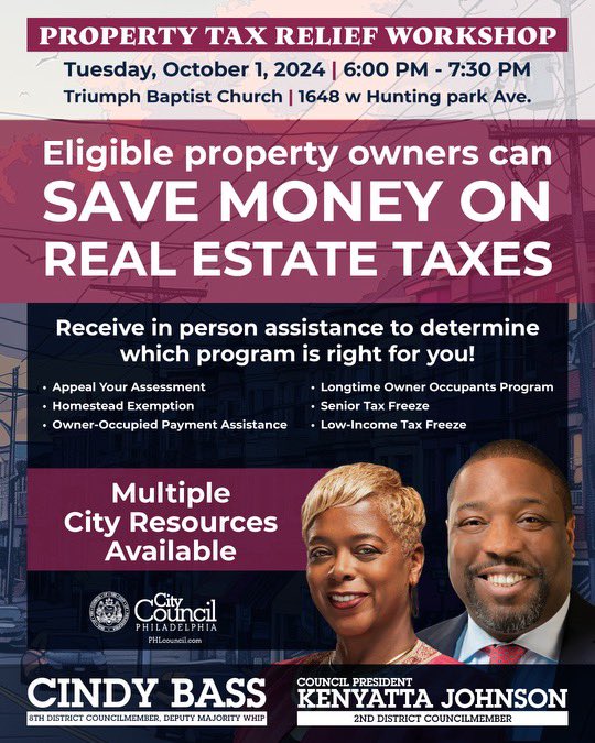 Cindy Bass (@cindybassphilly) on Twitter photo Both myself and <a href="/CouncilmemberKJ/">Kenyatta Johnson</a> need to see you at our upcoming tax meeting! Too important to be missed! Both myself and <a href="/CouncilmemberKJ/">Kenyatta Johnson</a> need to see you at our upcoming tax meeting! Too important to be missed!