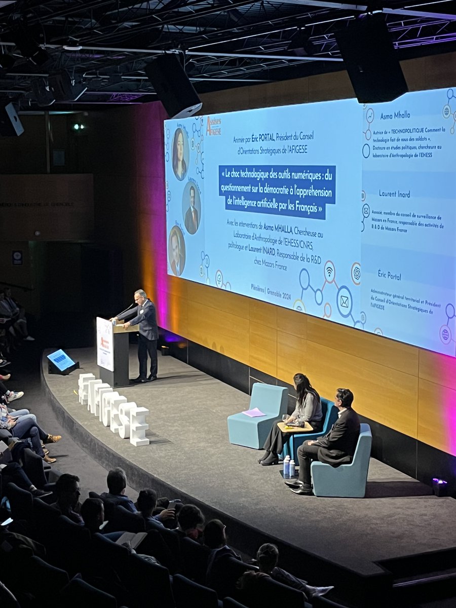 AFIGESE's tweet image. 🔎Plongée dans la première conférence des Assises !

Le thème : « Le choc technologique des outils numériques : du questionnement sur la démocratie à l’appréhension de l’IA par les Français ».

👥Sur scène : Asma Mhalla, Laurent Inard et Éric Portal

#AFIGESE24 #collterr #IA