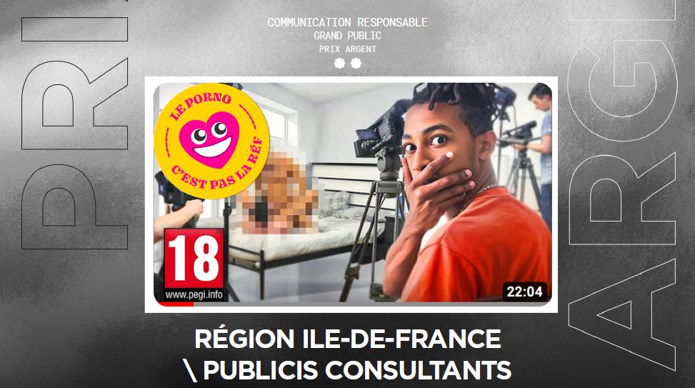 GP Stratégies de la Communication d’Entreprise et des Collectivités Territoriales 2024 - Communication responsable - Grand public : un ARGENT EX AEQUO pour <a href="/Iledefrance/">Région Île-de-France</a> et <a href="/PubConsultants/">Publicis Consultants</a> pour la réalisation « Le porno c’est pas la réf ». Félicitations !
#gpstrat #corpo