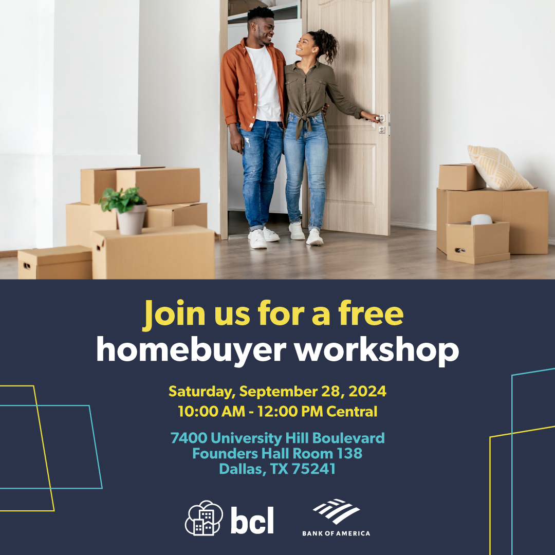 🏠Don't miss out! Join us for a FREE Homebuyer Workshop with Bank of America! Learn about homeownership benefits, mortgage programs, and more. Limited spots available. 
RSVP now: bit.ly/3MY0owR  🤝 
#Homebuying101 #DallasRealEstate