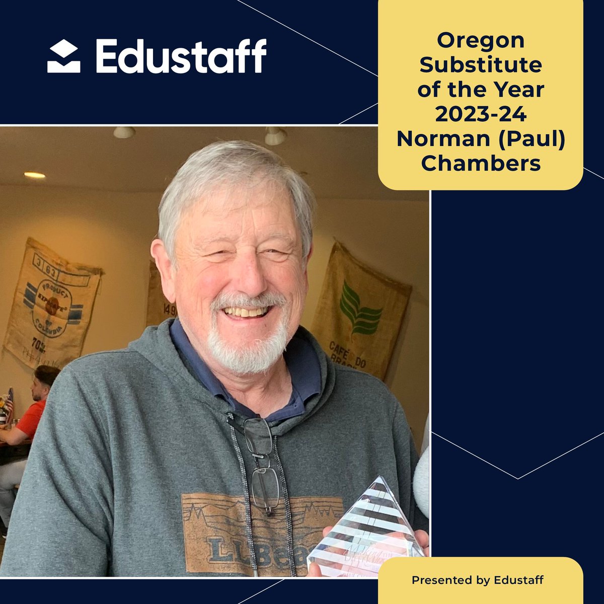 EdustaffLLC's tweet photo. Congratulations to Norman Paul Chambers, our Oregon Sub of the Year! ⭐ Thank you, Paul, for your dedication and commitment to your students!
#edustaff #excellenceinstaffing #suboftheyear https://t.co/ql6Q6Zg4kn