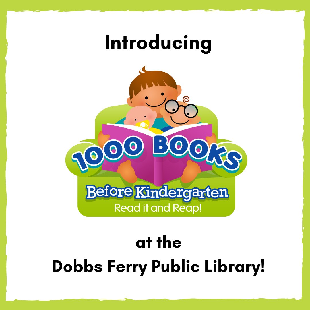 DobbsFerryLib's tweet photo. Join the 1000 Books Before Kindergarten challenge. For all kids who haven't started  kindergarten yet (even newborns!): keep a log of the books you read with  your children &amp; earn cool prizes. Email  childrens@dobbsferrylibrary.org to register/ask questions!

#1000books #reading https://t.co/GowbnNwzRa
