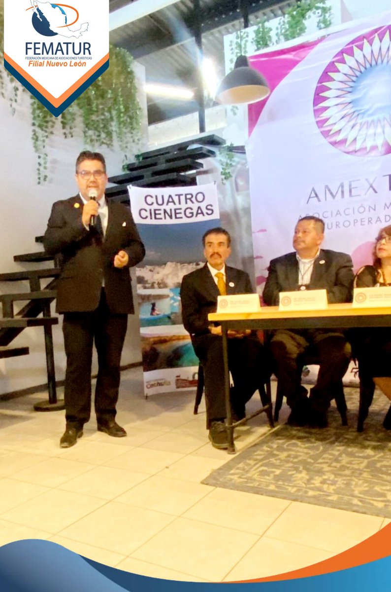 Fematur NL Presidente Baltazar Valdés presente como invitado especial en la Firma de Acta Constitutiva de  Amextour A.C.  en Saltillo Coahuila.

Agradecemos  al Ing. Luis Gilberto González Arocha  y felicitarlo por este proyecto. En Hora buena.