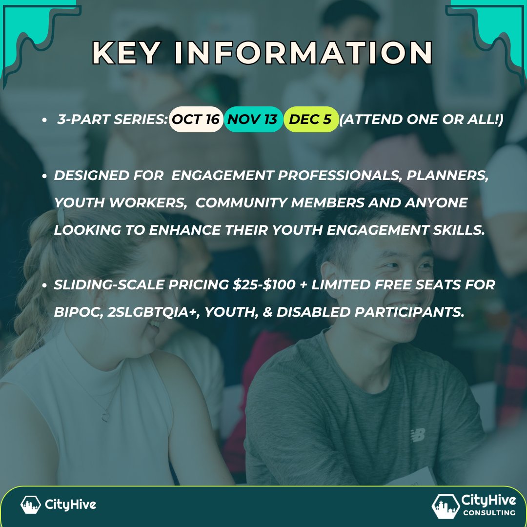 🚀 Announcing CityHive’s 3-part Youth Engagement Series! 🌟 Learn to uplift young voices in decision-making &amp; build impactful programs. Register now: eventbrite.com/cc/cityhive-yo… #YouthEngagement #CityHive