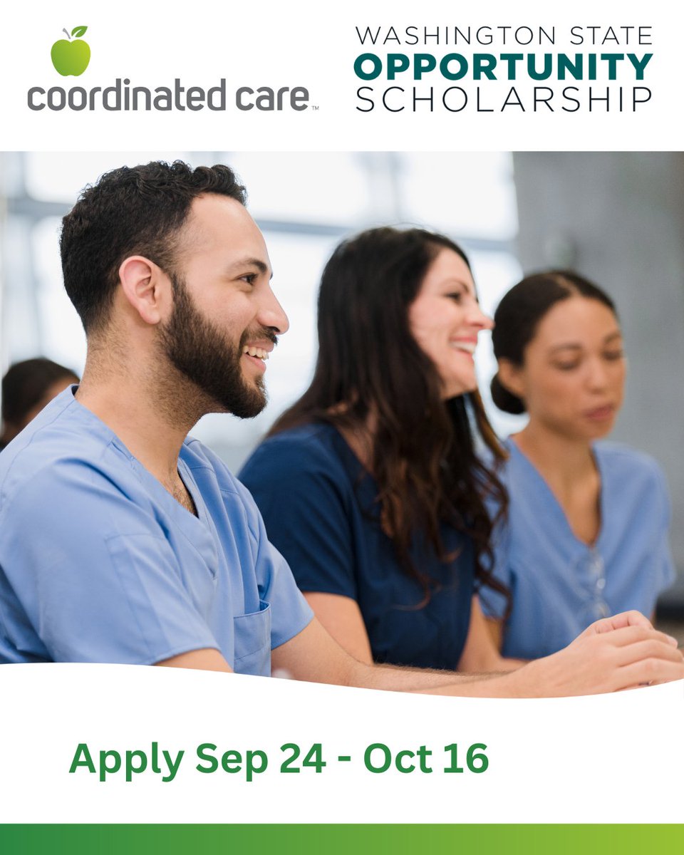 Coordinated Care (@coordinatedcare) on Twitter photo Interested in a high-demand healthcare career? Get support for tuition, housing, transportation, food, and more through the <a href="/OppScholarship/">Washington State Opportunity Scholarship</a>'s Career & Technical Scholarship! Applications open from Sept. 24 to Oct. 16. Don’t miss out—apply today! bit.ly/4gECe87 Interested in a high-demand healthcare career? Get support for tuition, housing, transportation, food, and more through the <a href="/OppScholarship/">Washington State Opportunity Scholarship</a>'s Career & Technical Scholarship! Applications open from Sept. 24 to Oct. 16. Don’t miss out—apply today! bit.ly/4gECe87