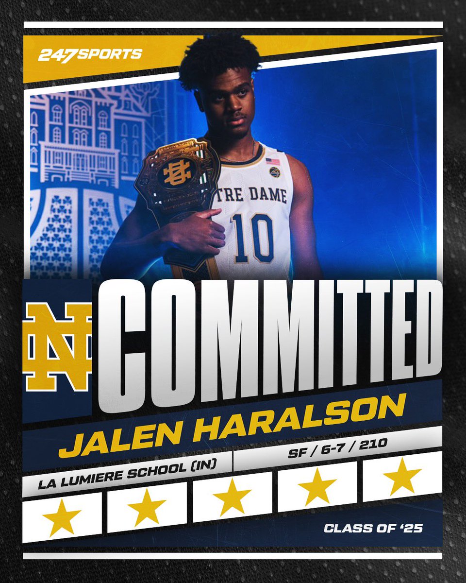 BREAKING: Five-star forward Jalen Haralson commits to #NotreDame. 

Massive win for <a href="/Coach_Shrews/">Micah Shrewsberry</a> and <a href="/NDmbb/">Notre Dame Men's Basketball</a>.

Story via <a href="/ethoma10/">Eric Thomas</a> and <a href="/irishillustratd/">Irish Illustrated</a> : 247sports.com/college/notre-…

<a href="/247Sports/">247Sports</a>